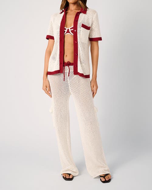 Weworewhat Oversized Crochet Button-up Shirt In Neutral