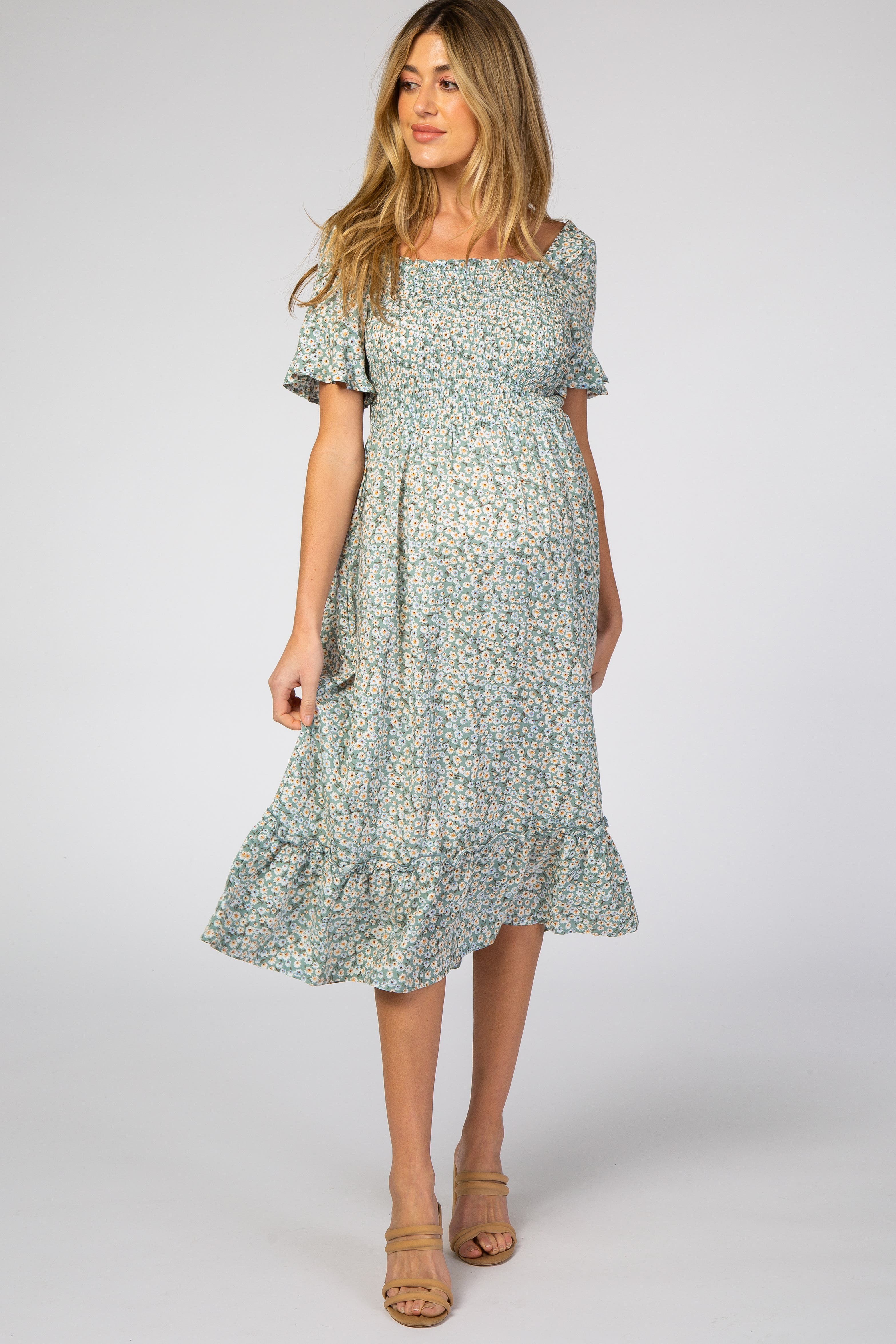 floral Ruffle Midi Dress
