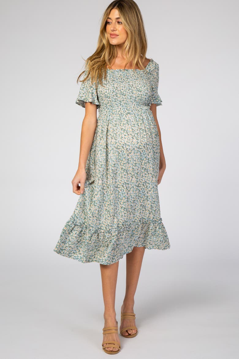 floral Ruffle Midi Dress, Main, color, Light Blue