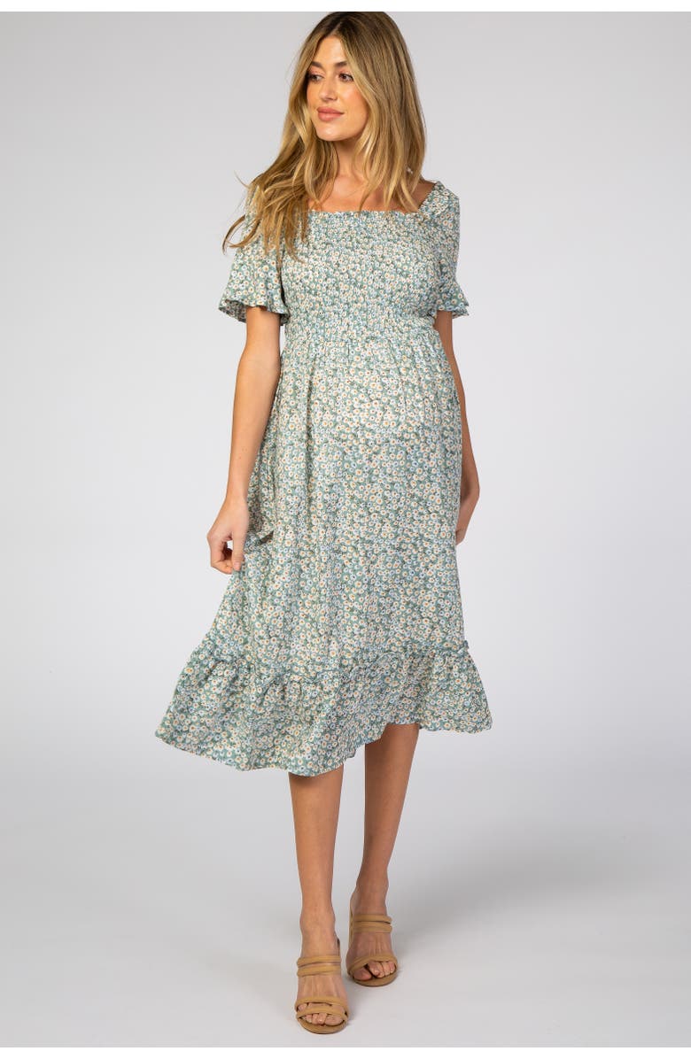 PinkBlush floral Ruffle Midi Dress, Main, color, Light Blue