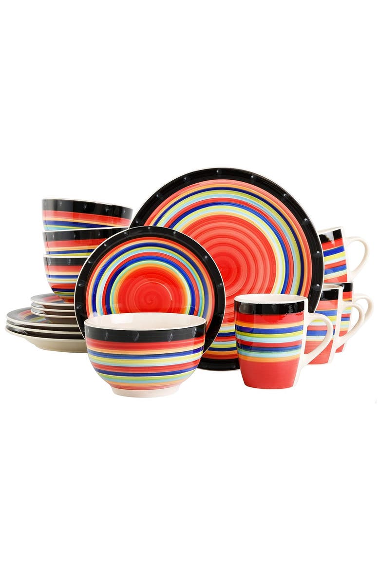 Casa Stellar 16 Piece Round Stoneware Dinnerware Set, Main, color, Red