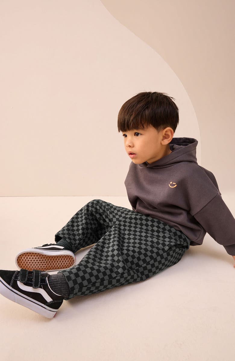 NEXT Kids' Check Jersey Sweatpants, Alternate, color, Black