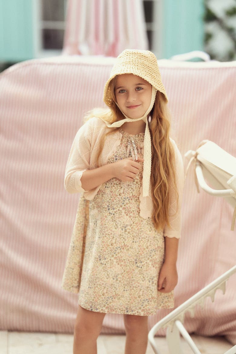 Girls' Floral Cotton Dress, Alternate, color, Cream