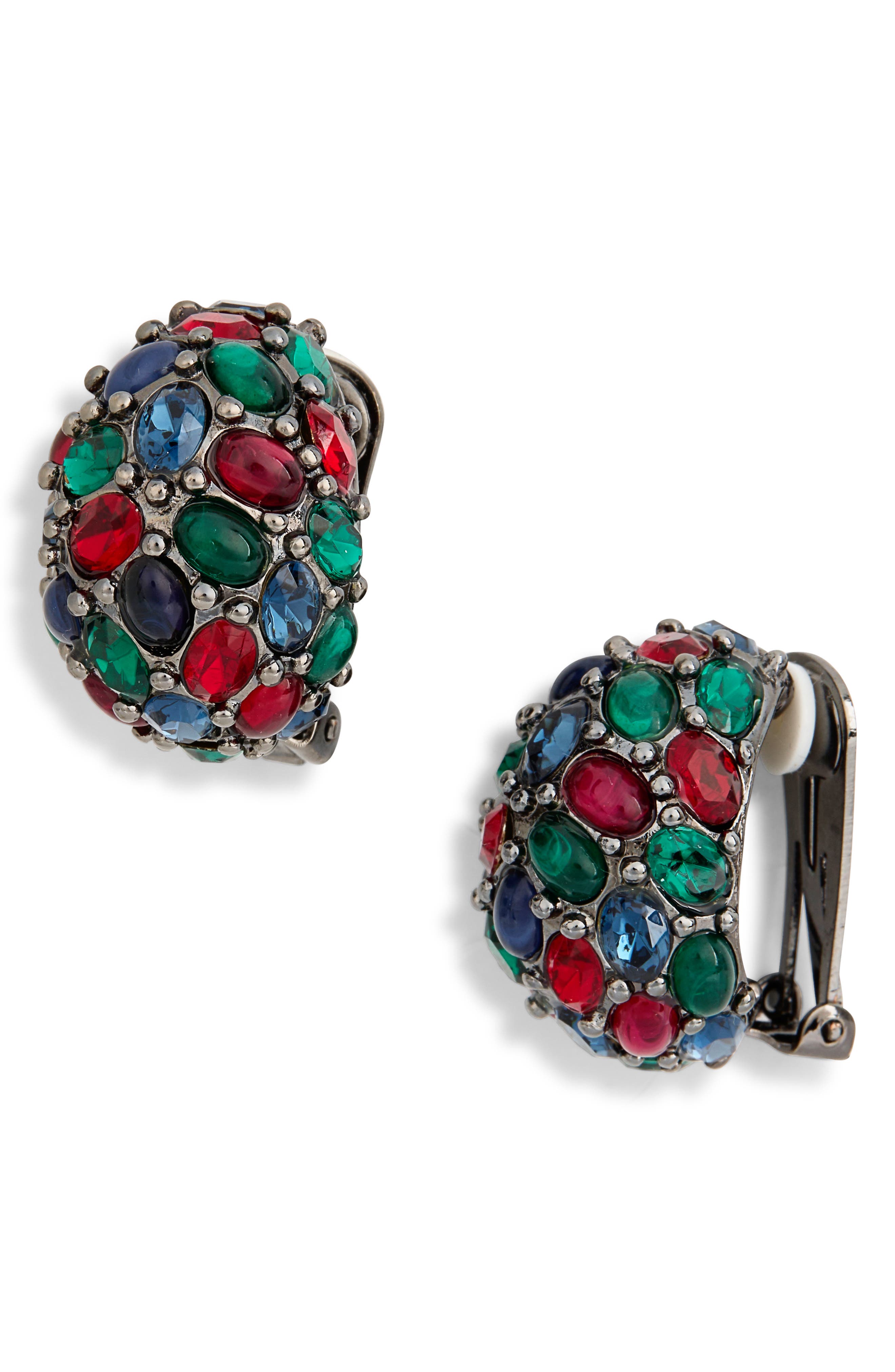 Kenneth Jay Lane Faux Ruby Emerald Sapphire Clip-On Earrings