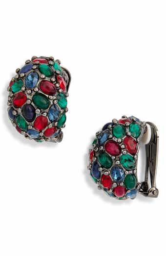 Kenneth Jay Lane Faux Ruby Emerald Sapphire Clip-On Earrings