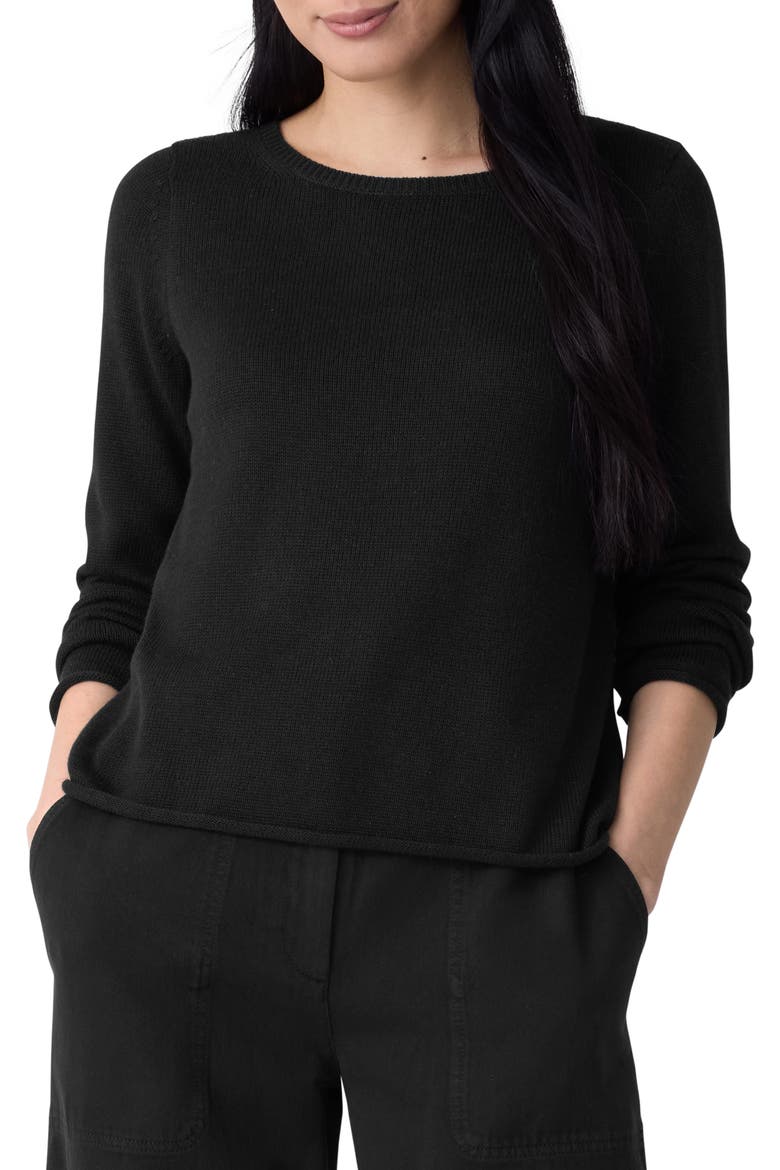 Bateau Neck Cotton Blend Sweater, Main, color, BLACK