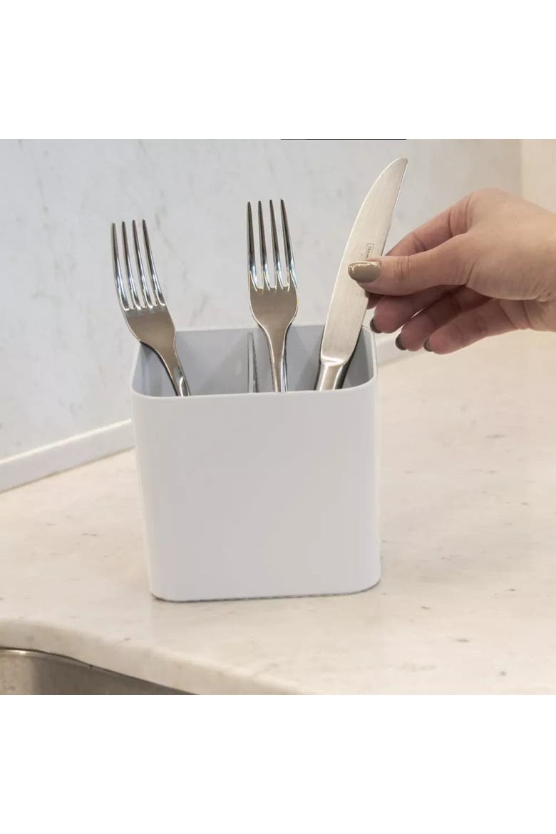 Durable Scratch Resistant Nonslip Utensil Holder with Removable Divider, Alternate, color, White