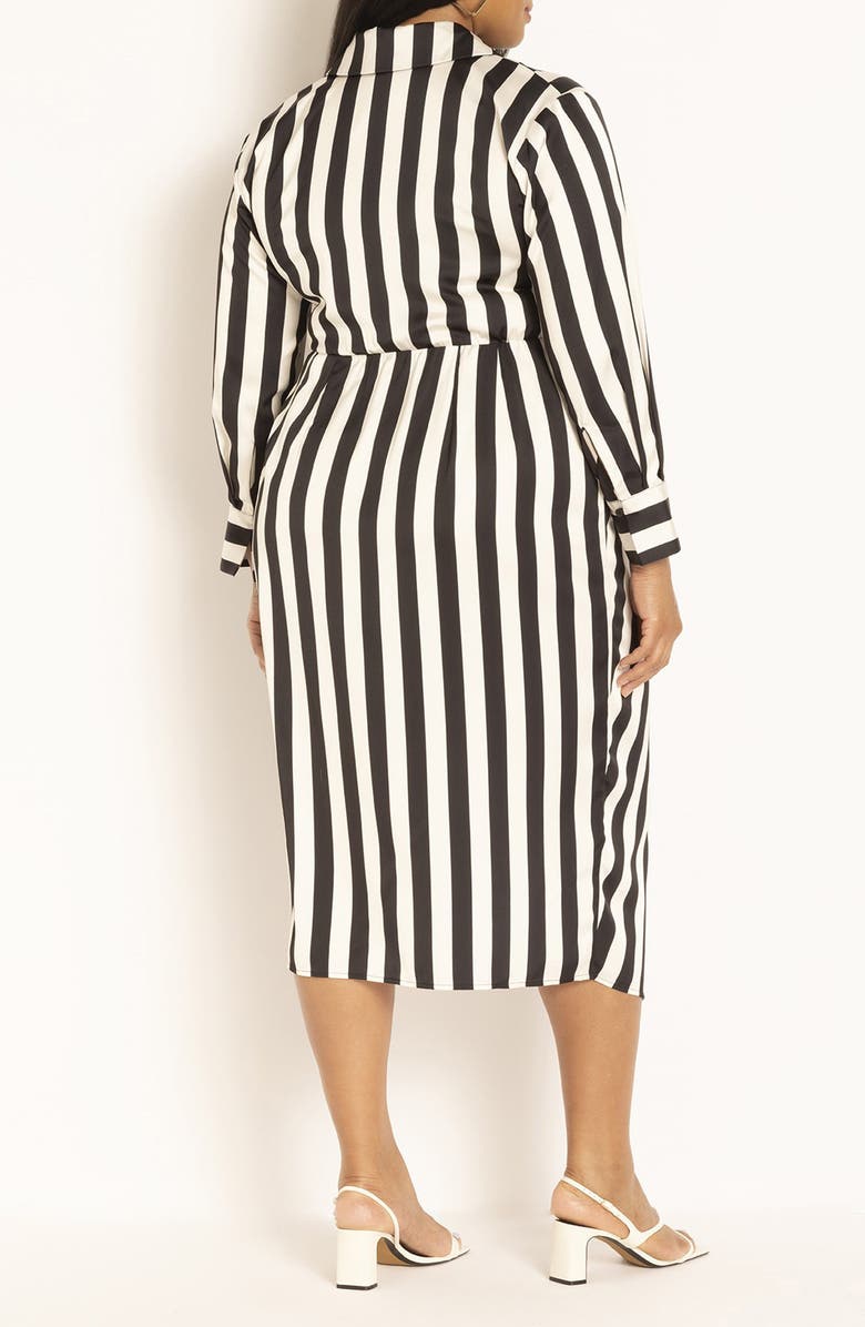 ELOQUII Mod Stripe Asymmetric Long Sleeve Shirtdress, Alternate, color, 