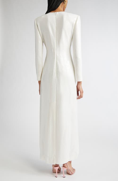 Oscar De La Renta Cherry Blossom Long Sleeve Sequin Jersey Column Gown
