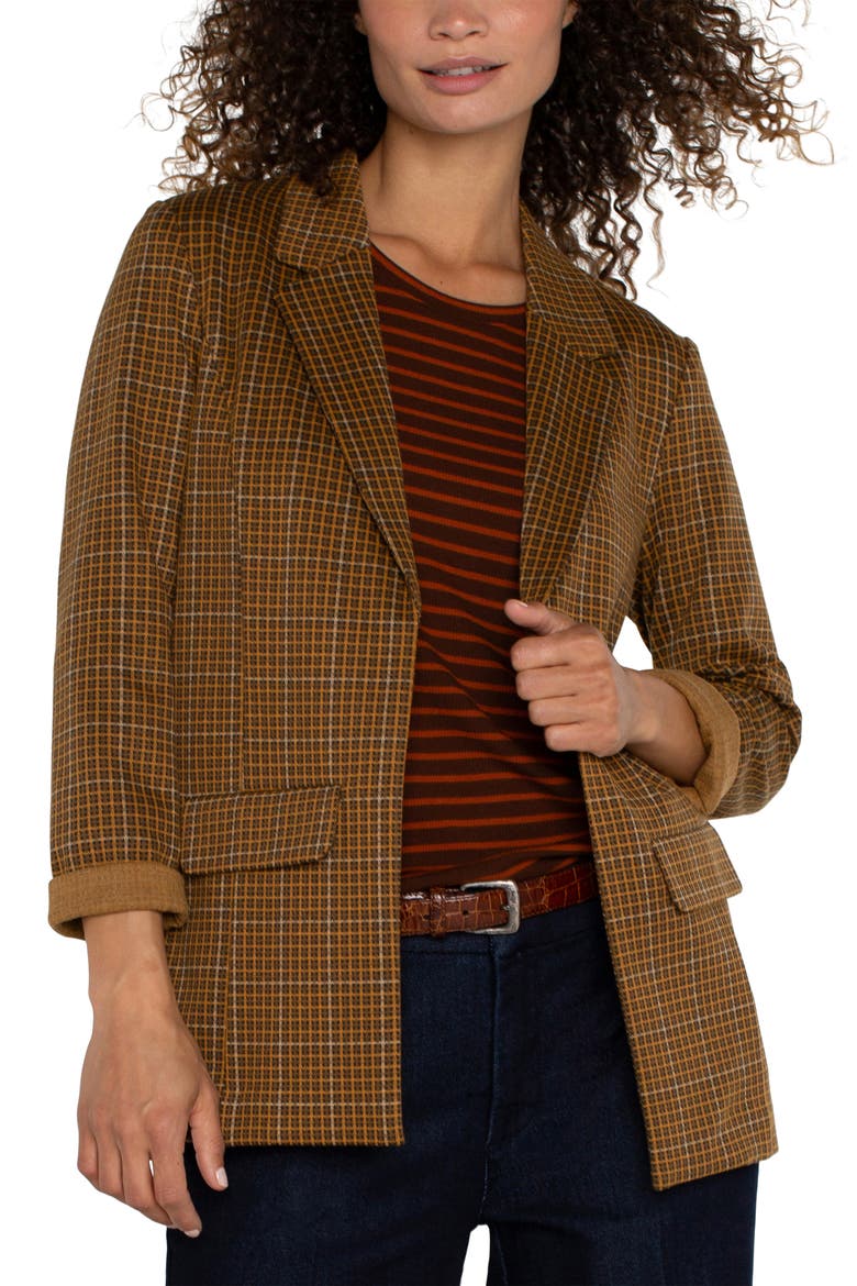 Check Knit Boyfriend Blazer, Alternate, color, JASPER BROWN PLAID