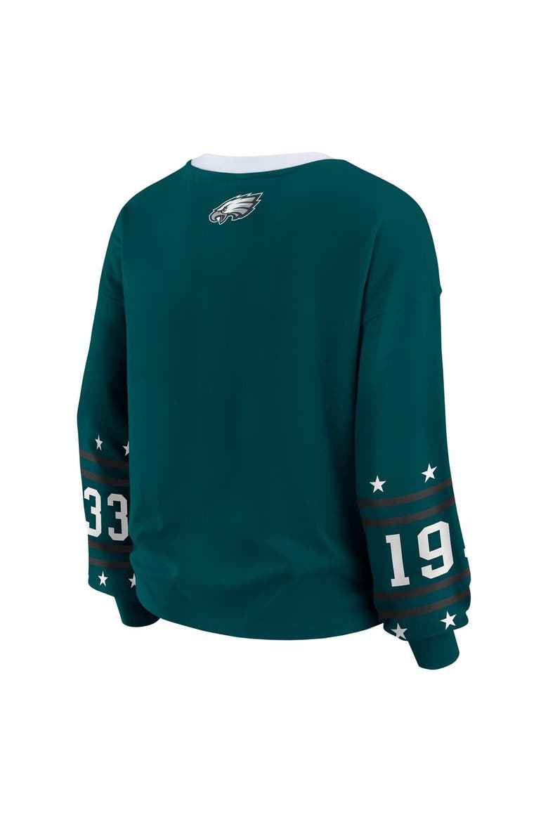 Women's WEAR by Erin Andrews Midnight Green Philadelphia Eagles Plus Size Sport Long-Sleeve T-Shirt, Alternate, color, Green