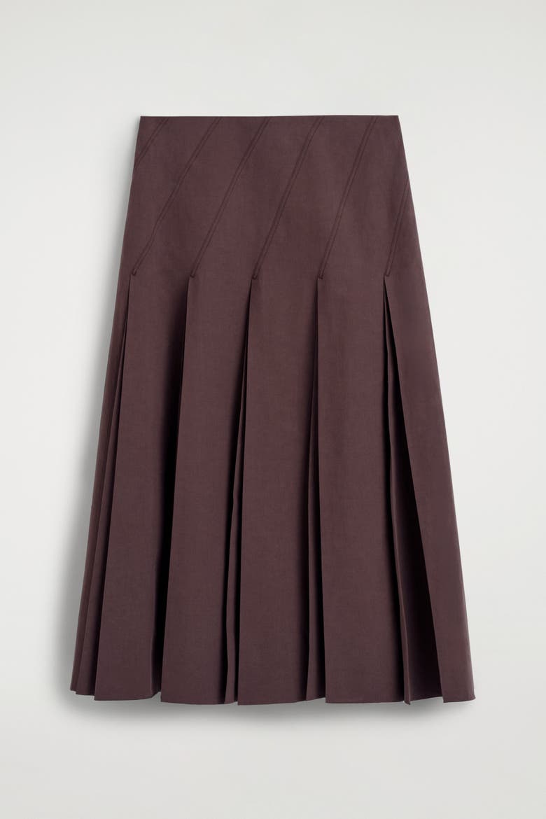 Pleated Cotton-linen Midi Skirt, Alternate, color, BURGUNDY