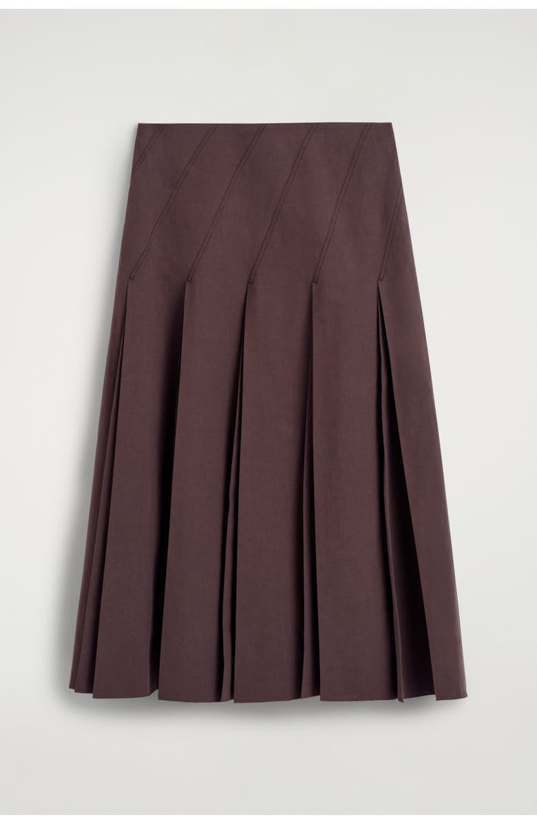 COS Pleated Cotton-linen Midi Skirt, Alternate, color, Burgundy