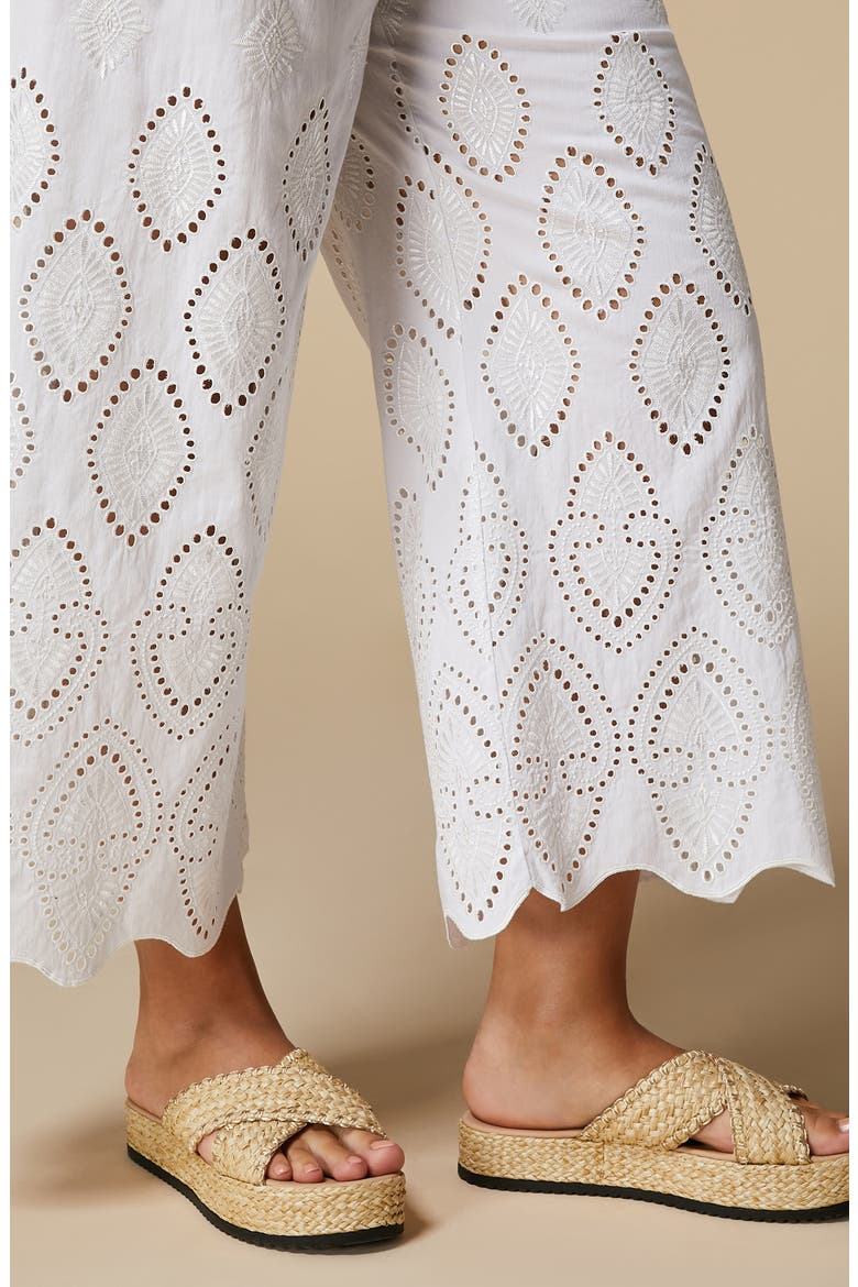 Aggravi Embroidered Wide Leg Linen Pants, Alternate, color, MILK