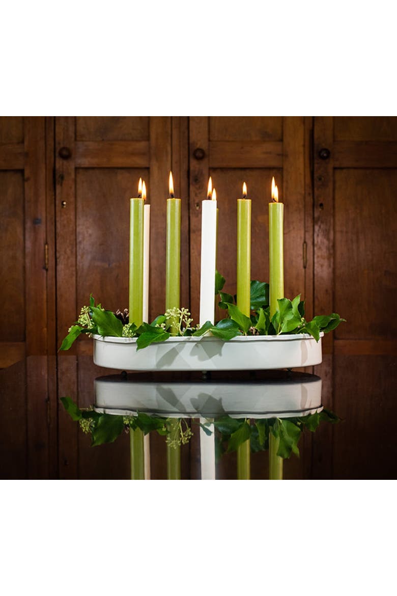 Oval Metal Candle Platter, Alternate, color, Stone White