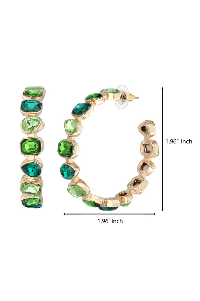 Gold-Tone Green Stone Hoop Earrings, Alternate, color, Green