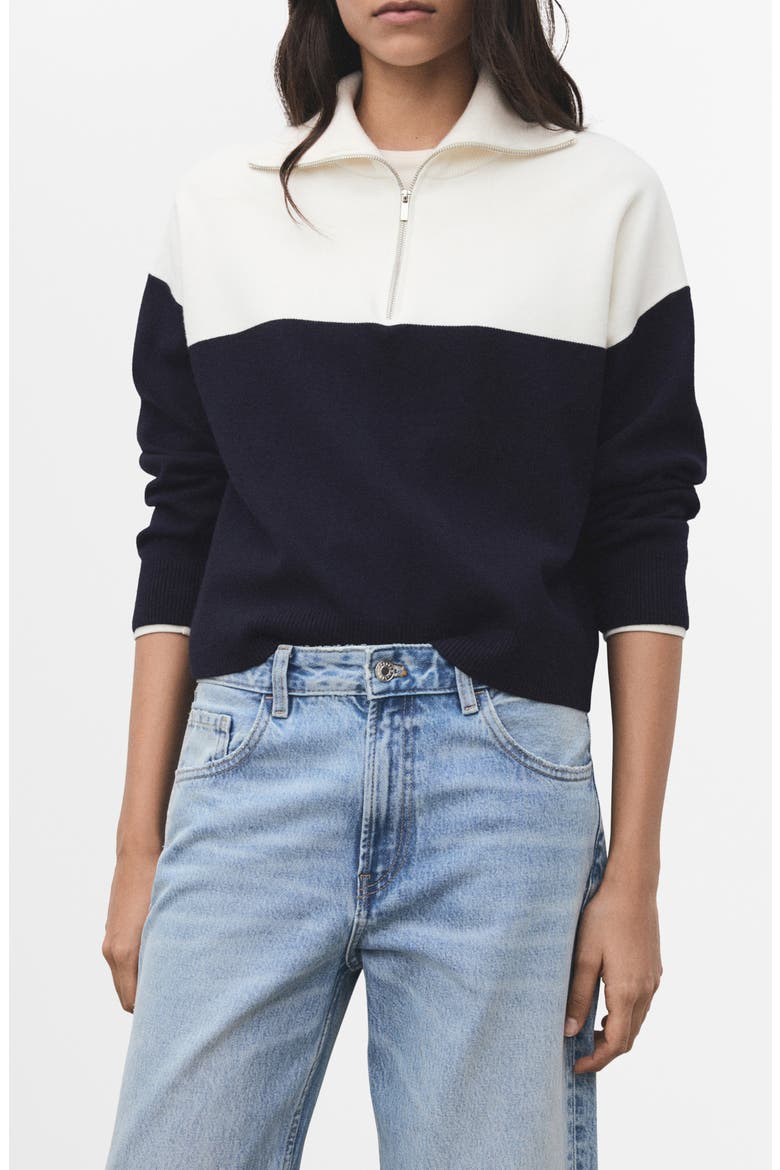 Bicolour High Collar Sweater, Main, color, NAVY