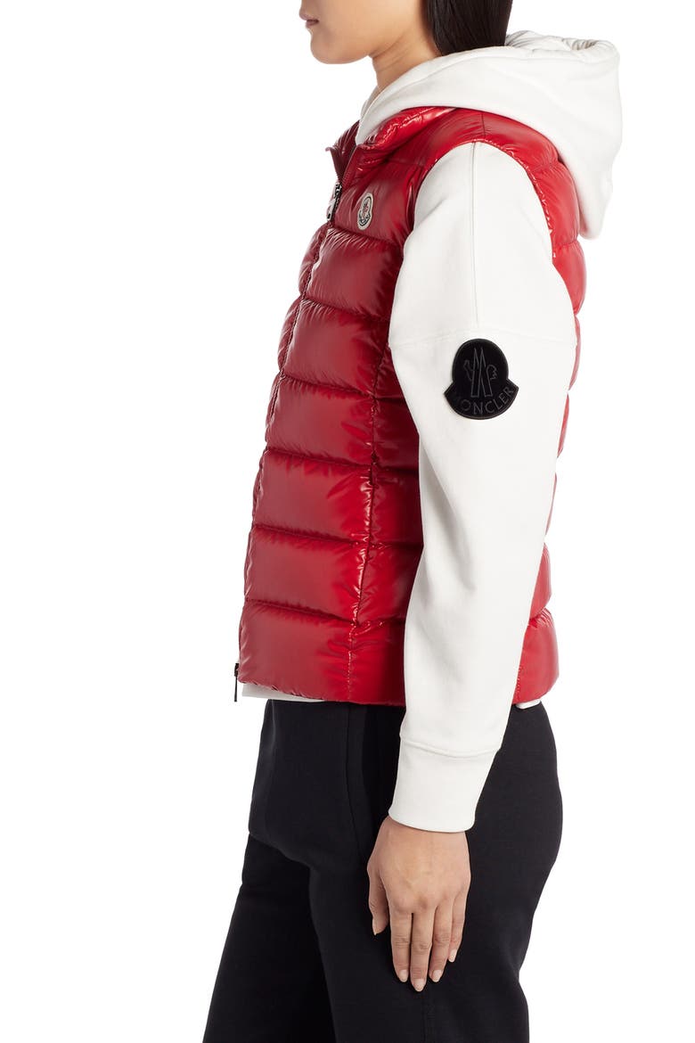 Ghany Short Shiny Nylon Down Vest, Alternate, color, RED