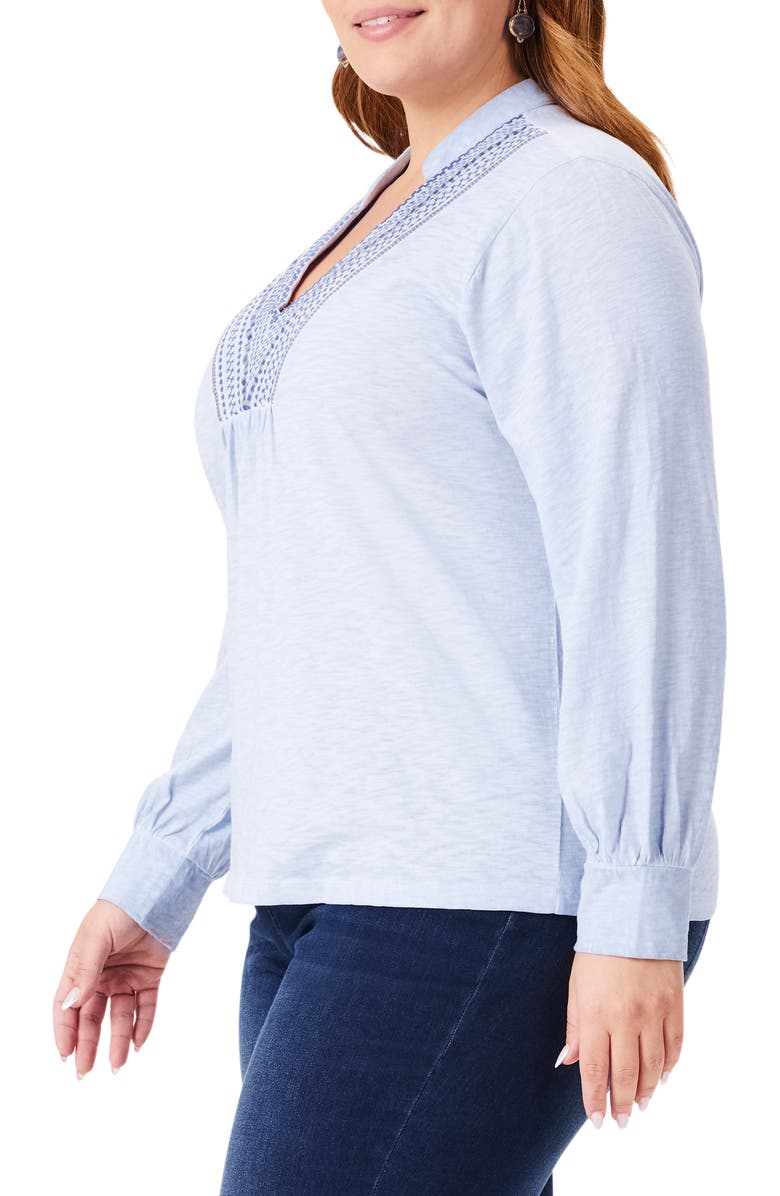 NIC+ZOE Blueline Embroidered Cotton Peasant Top, Alternate, color, 
