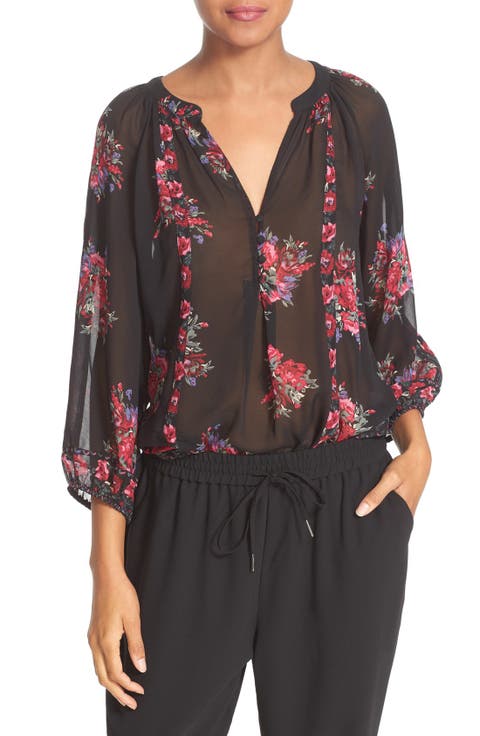 'Gloria' Floral Print Silk Peasant Top