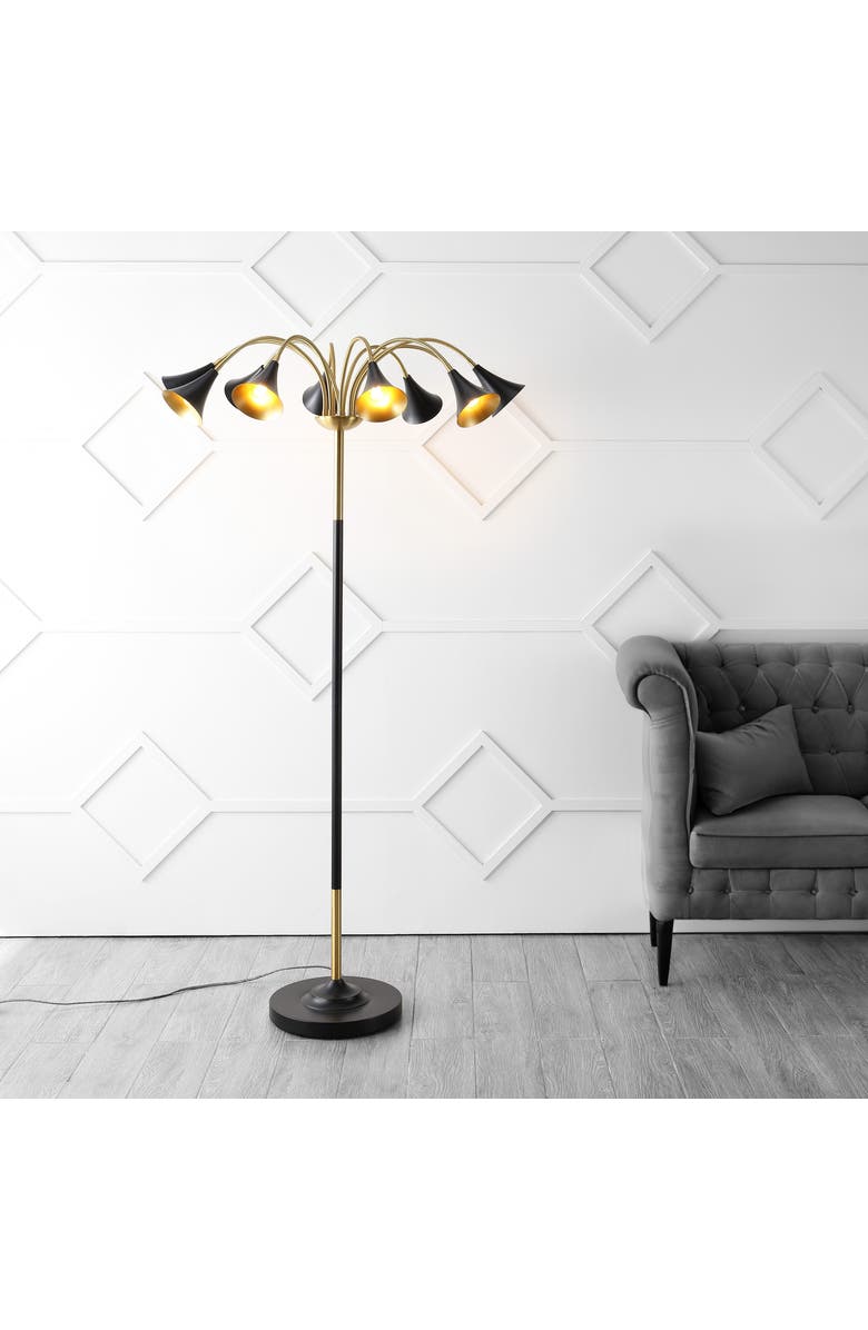 JONATHAN Y Vivian 61" 10-Light Mid-Century Modern Iron Medusa Multi Head LED Floor Lamp, Alternate, color, Brass Gold/Black