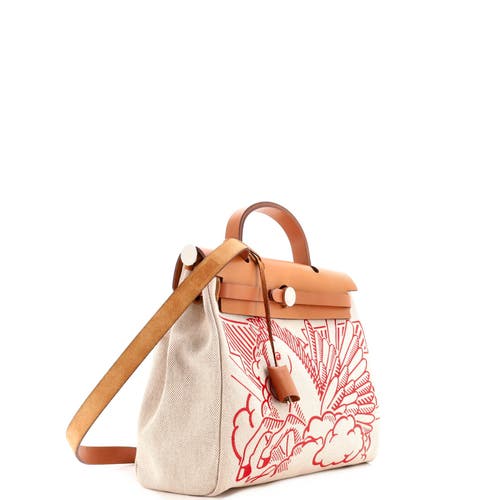 Pre-owned Hermes Hermes Herbag Zip Pegase Pop Toile And Leather 31 In Gold