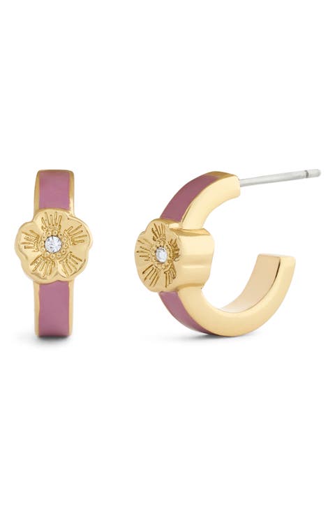 Tea Rose Enamel Huggie Hoop Earrings
