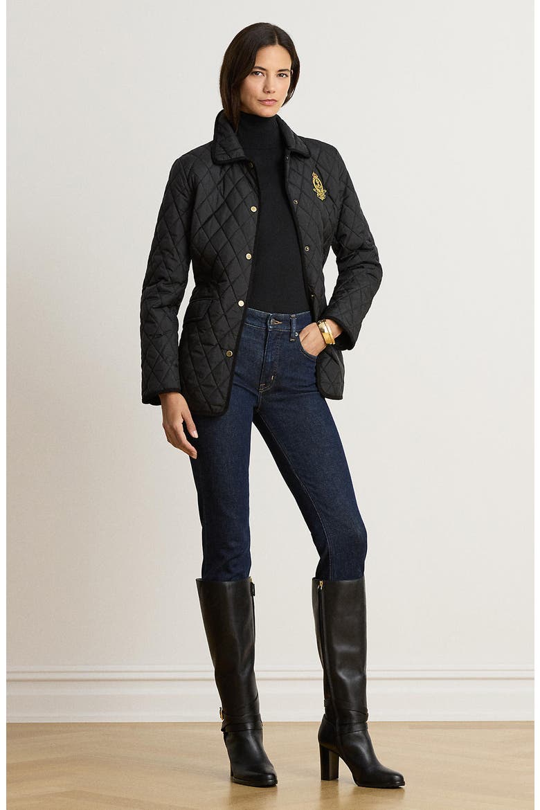 Butterpile Crest Quilted Jacket, Alternate, color, BLACK