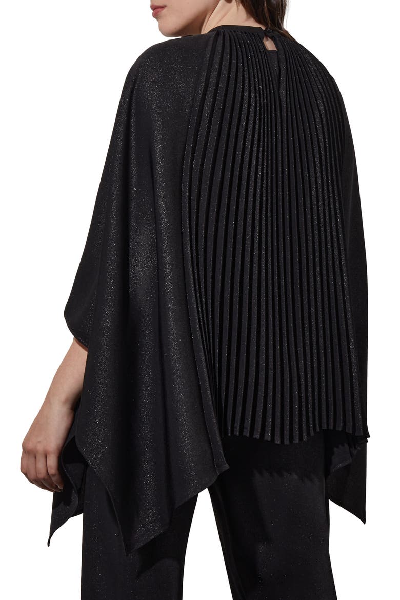 Shimmering Pleated Woven Top, Alternate, color, BLACK/ SILVER