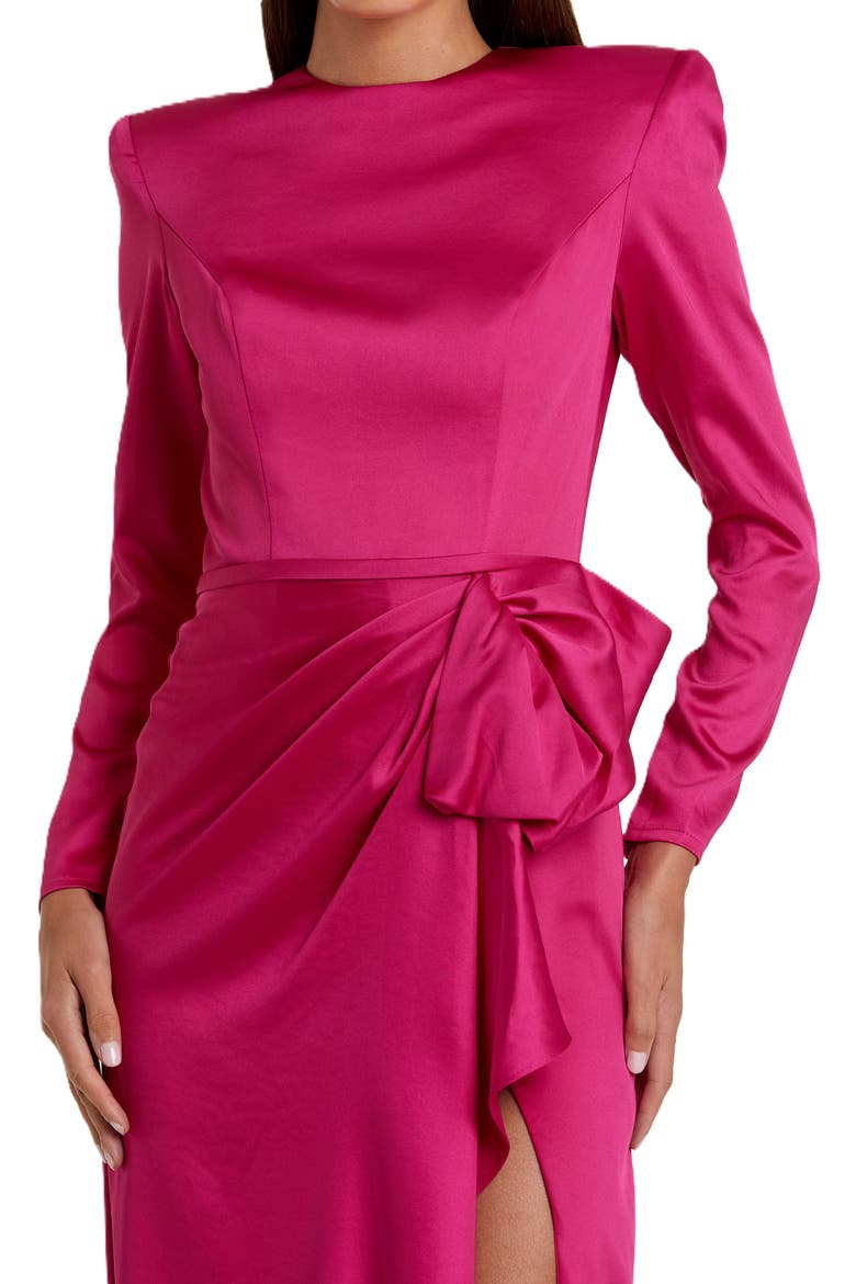 Long Sleeve Structured Bow Draped Column Gown, Alternate, color, MAGENTA