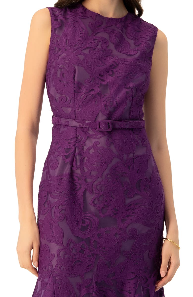 IVONNE Sleeveless Lace Long Dress with Belt, Alternate, color, Purple