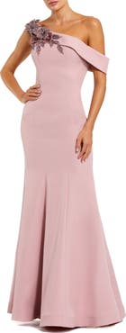 Mac Duggal Crepe Floral Beaded Off The Shoulder Mermaid Gown