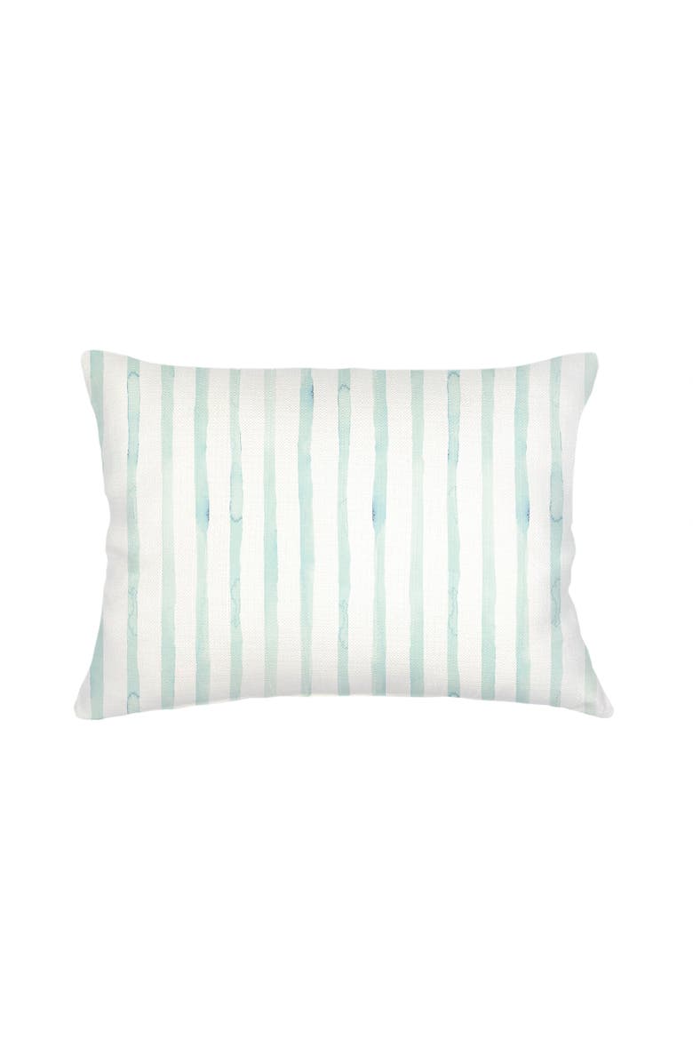 Riviera Striped Linen Pillow with Down Alternative Insert, Alternate, color, Aqua