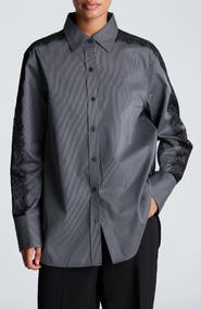 Kenneth Cole Collection Lace Trim Striped Boyfriend Shirt