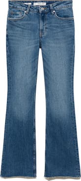 MANGO Frayed Mid Rise Flare Jeans