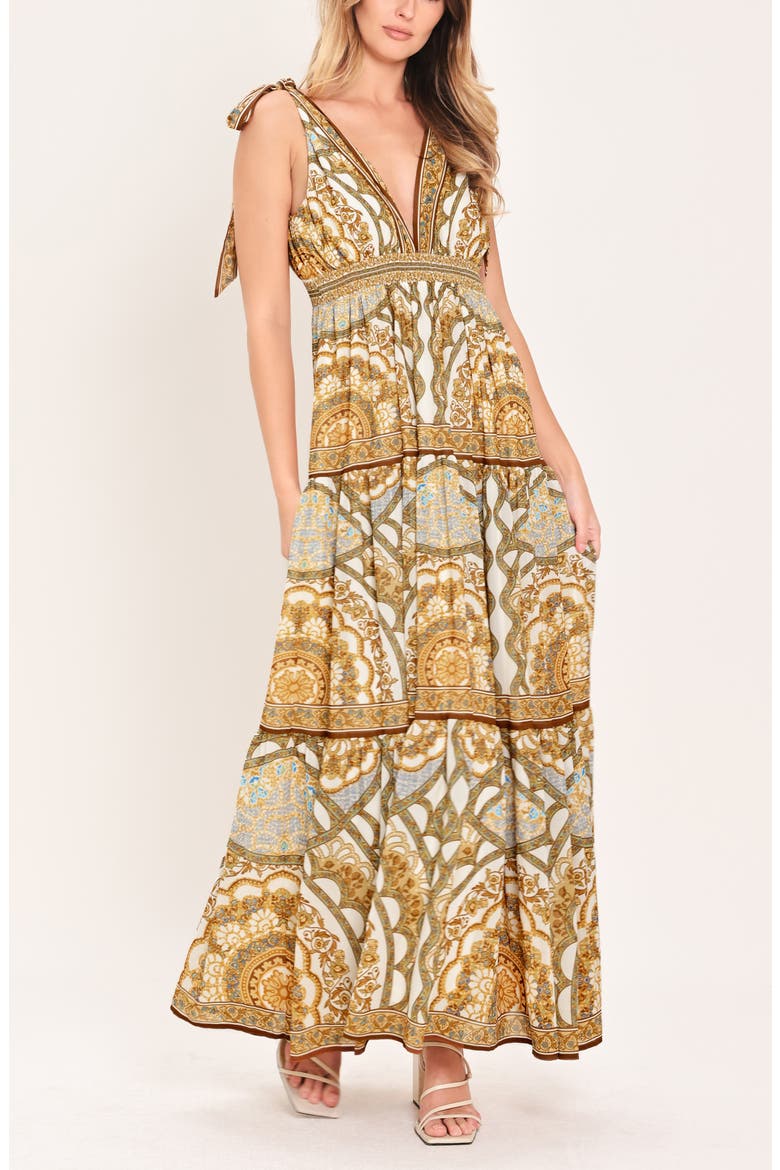 Shoulder Tie Maxi Dress, Alternate, color, NEUTRAL MULTI