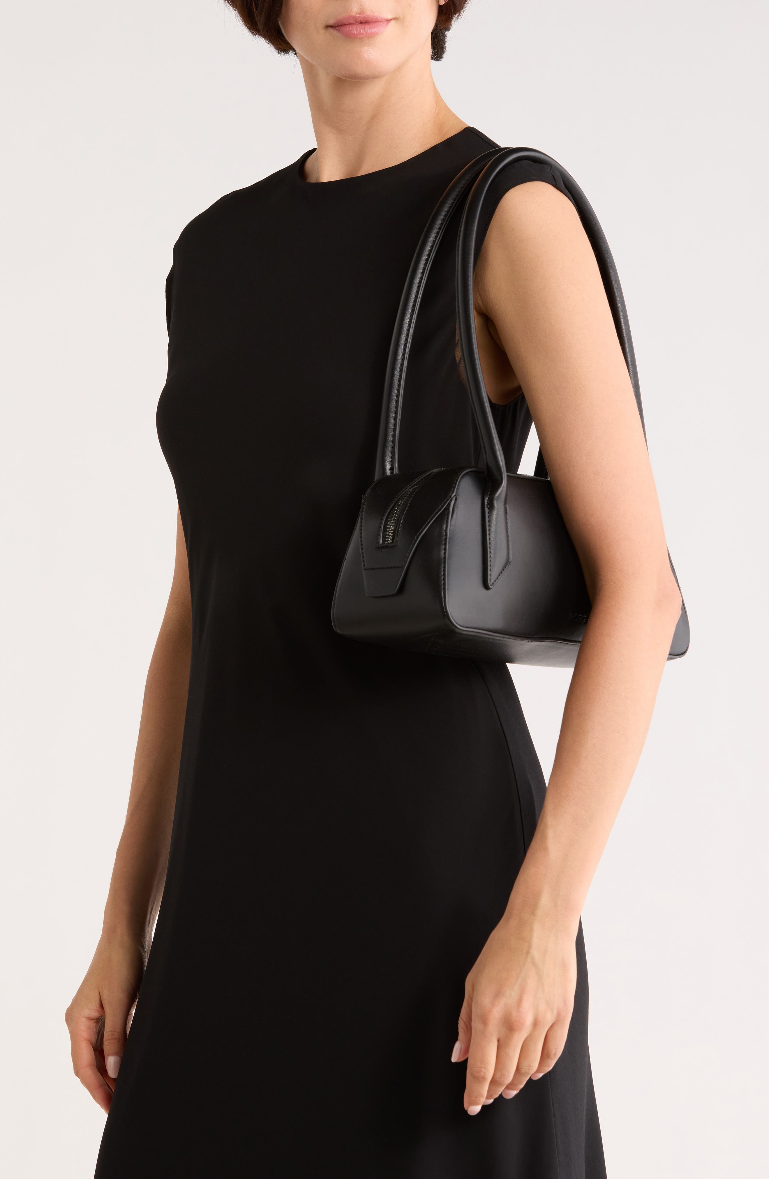 BCBG Faux Leather Shoulder Bag, Alternate, color, Black
