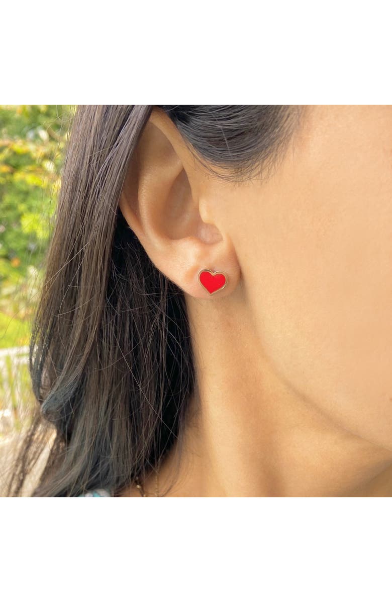 The Lovery Fine Jewelry Large Coral Heart Stud Earrings, Alternate, color, Coral