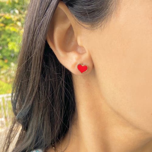 The Lovery Fine Jewelry Large Coral Heart Stud Earrings In Red