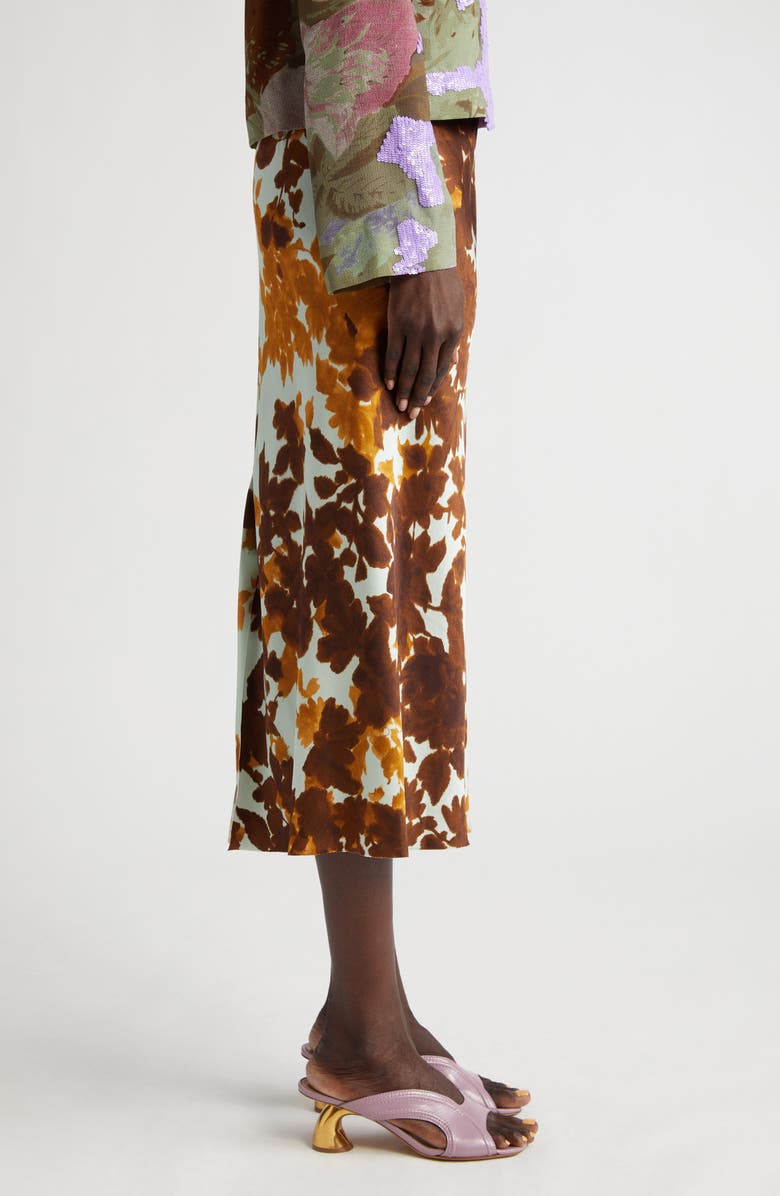 Dries Van Noten Sati Shadow Leaf Print Midi Skirt, Alternate, color, 