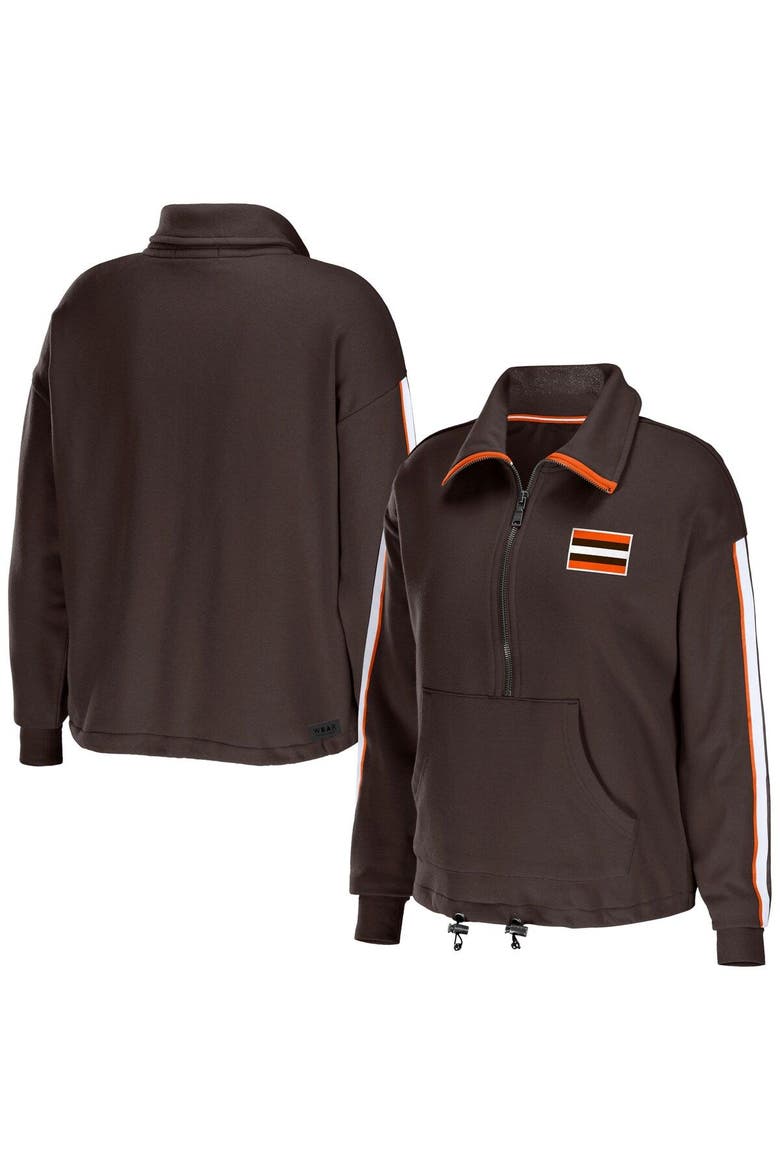 Women's WEAR by Erin Andrews Brown Cleveland Browns Logo Stripe Half-Zip Top, Main, color, Brown