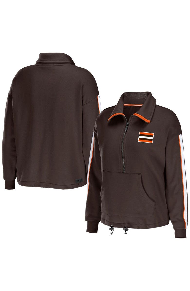 WEAR by Erin Andrews Women's WEAR by Erin Andrews Brown Cleveland Browns Logo Stripe Half-Zip Top, Main, color, Brown