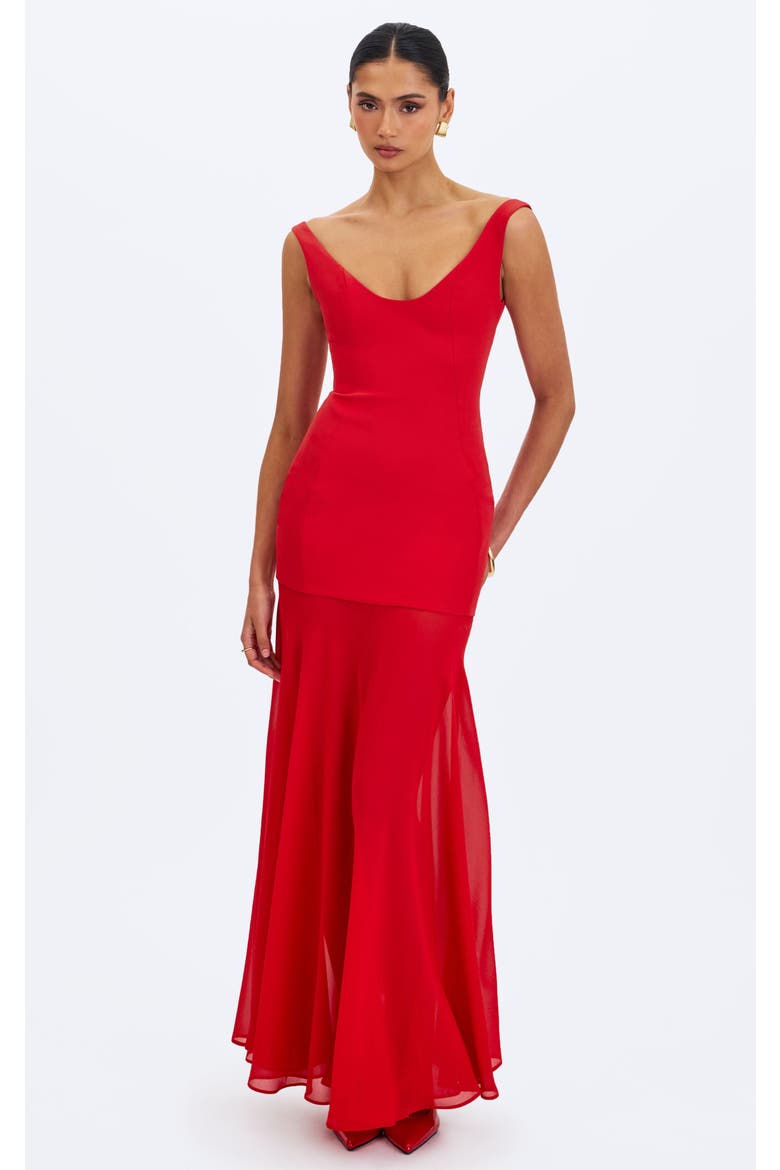 Verona Scoop Neck Flared Maxi Dress, Alternate, color, Red