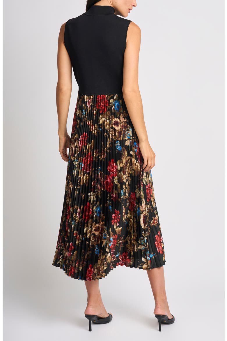 Mock Neck Pleated Maxi Dress, Alternate, color, RICH BLACK