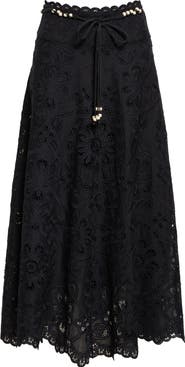 Zimmermann Rhiannon Guipure Lace Trim Cotton Maxi Skirt