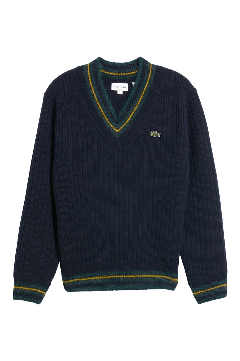 Ribbed Wool V-Neck Sweater, Main, color, DARK NAVY BLUE/ SINOPLE