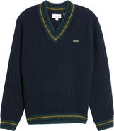 Lacoste Ribbed Wool V-Neck Sweater