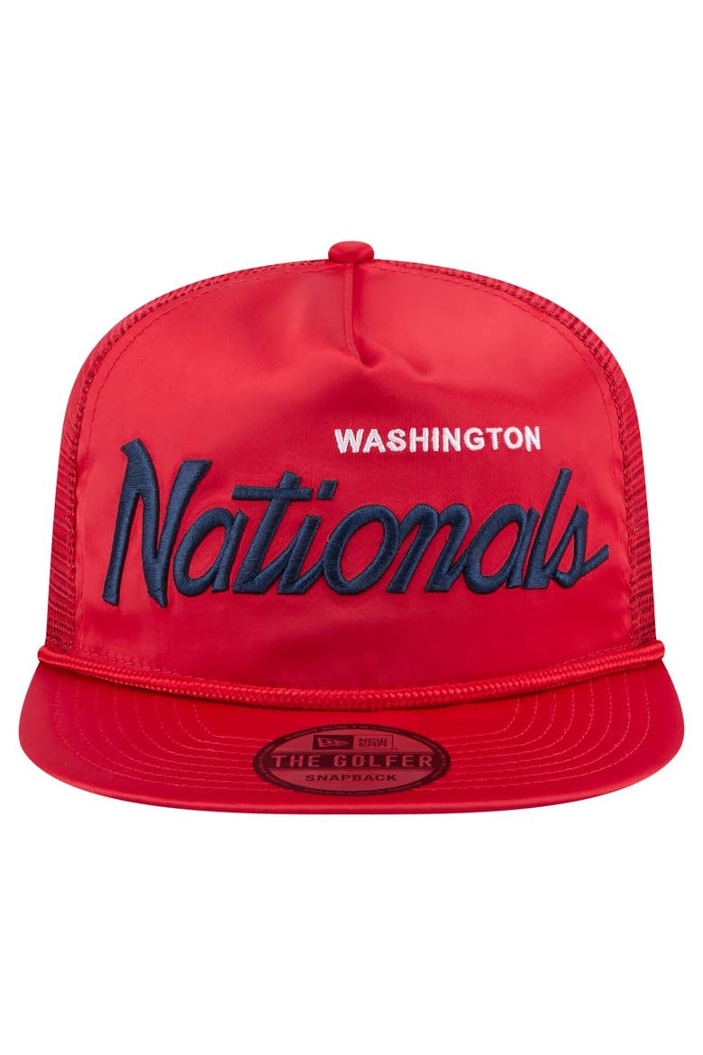 Men's New Era Red Washington Nationals Retro Satin Script Golfer Adjustable Hat, Alternate, color, Red