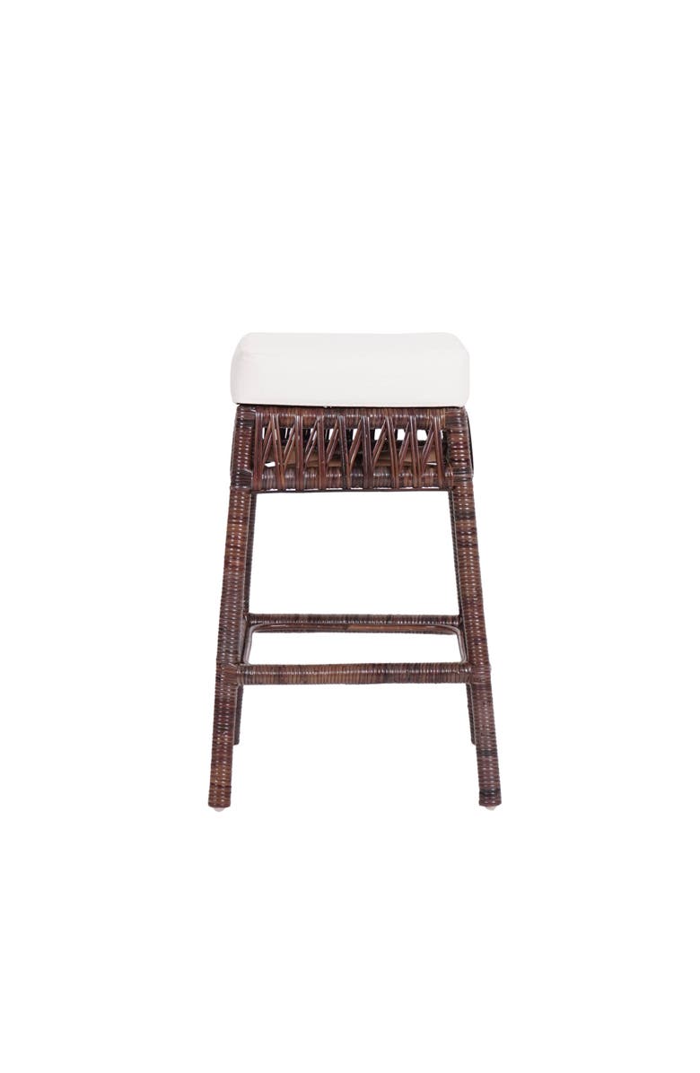 JONATHAN Y Bali Rattan Backless Counter Stool, White Cushion with Woven Frame, Main, color, Dark Brown 25.5" Counter Stool