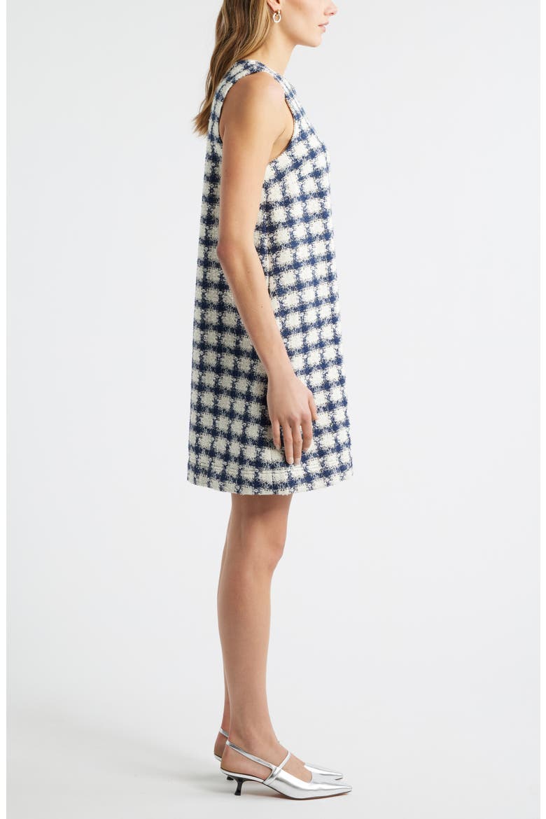 Tweed Sleeveless Shift Dress, Alternate, color, IVORY- NAVY TWEED GRID